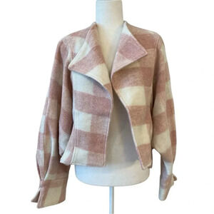 Anthropologie Ett:Twa Pink Buffalo Check Thick Open Shacket Coatigan Size Small